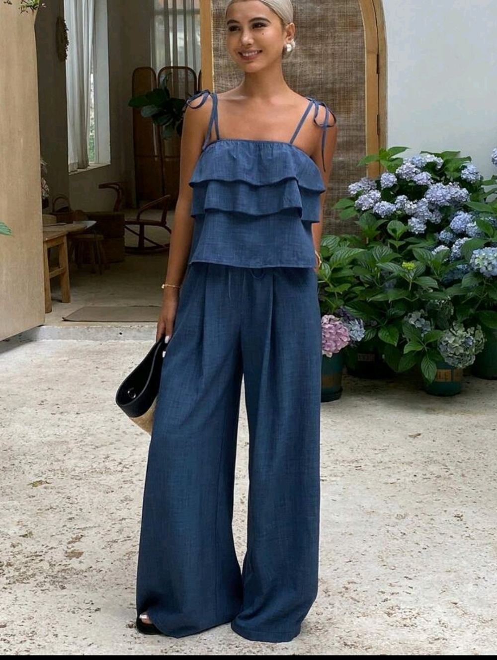 Sleeveless Ruffle Wide-Leg Jumpsuit in Denim Blue - Picture 2 of 6
